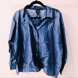 EILEEN FISHER LINEN PURPLE/BLUE BUTTON UP